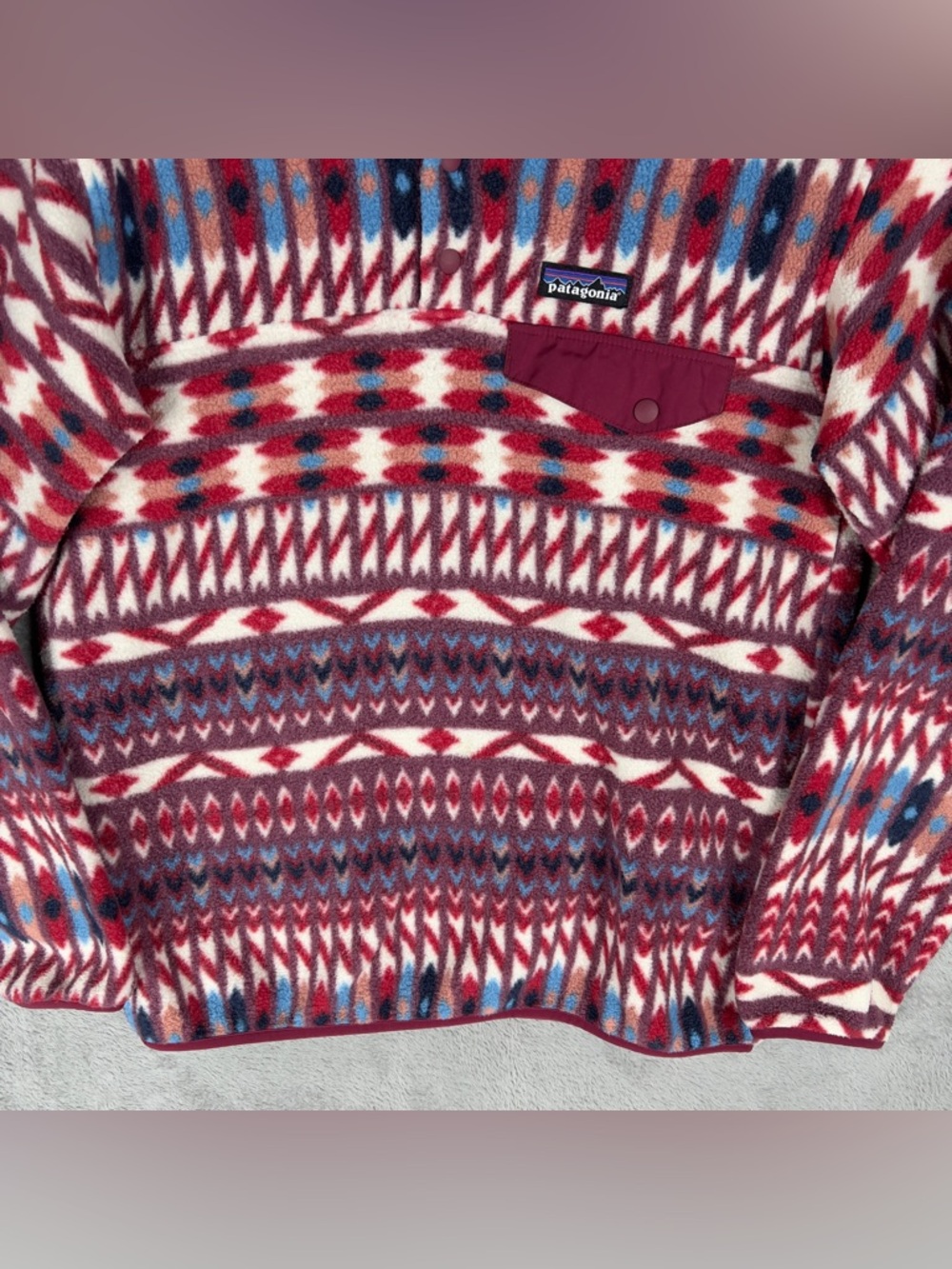 Patagonia Synchilla Kuta Klash Women's Small Fleece Pullover Dark Currant Aztec - Picture 3 of 11